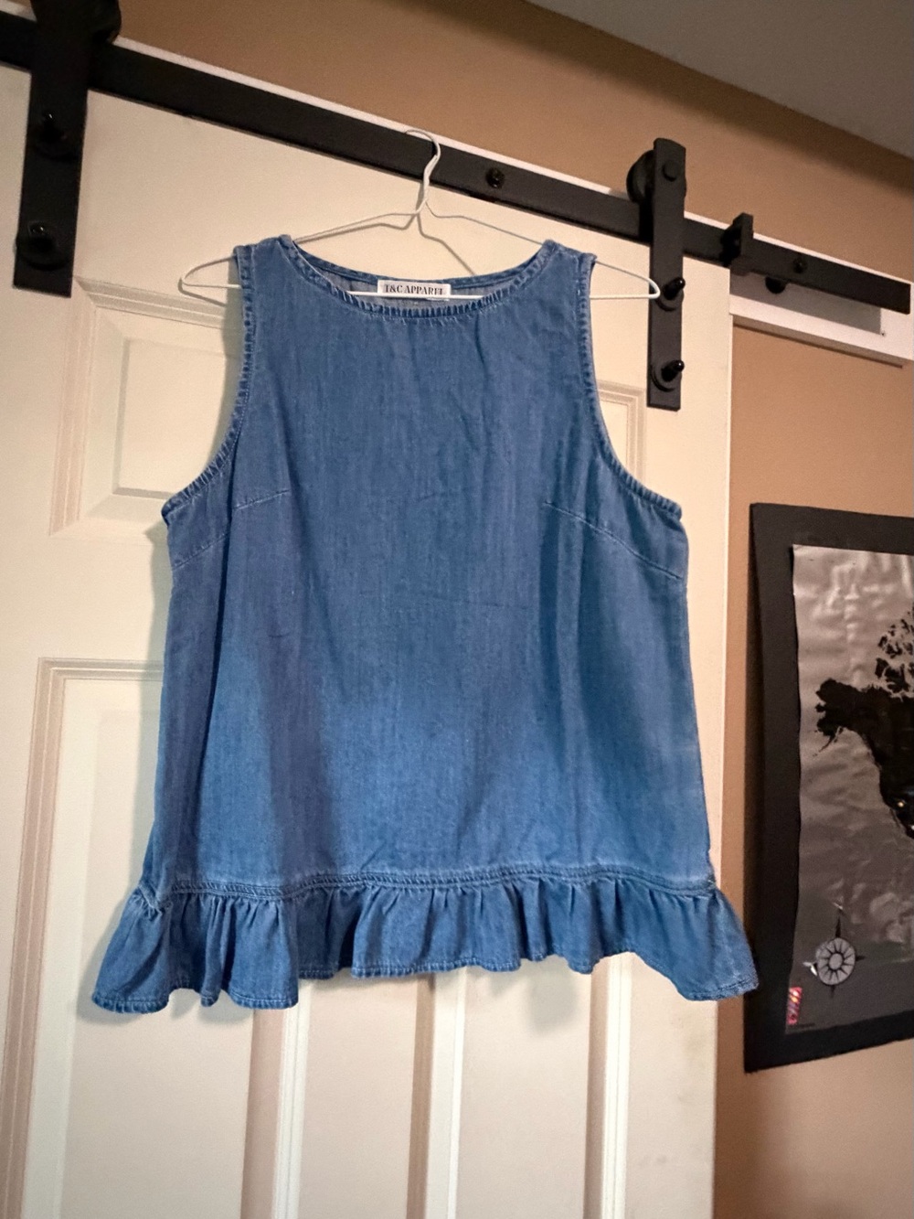 Light Blue Chambray Ruffle-Hem Tank Top by INC International Concepts